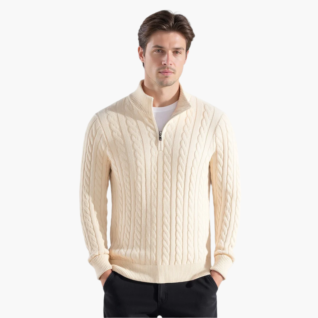 TAEBAEK Zopfmuster-Pullover mit Reißverschluss