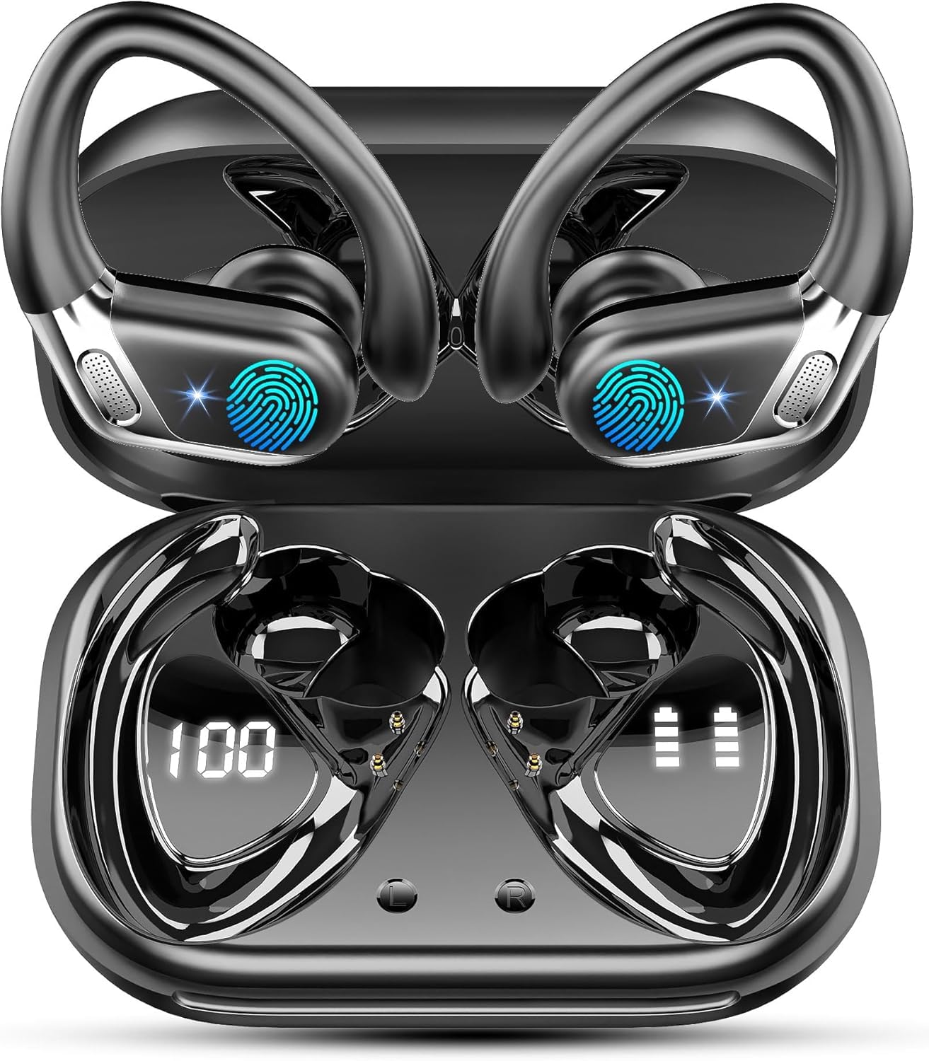 Wireless Earbuds Bluetooth 5.4 Sport Headphones ENC Mic 65H Playtime IP7 Waterproof with LED Display