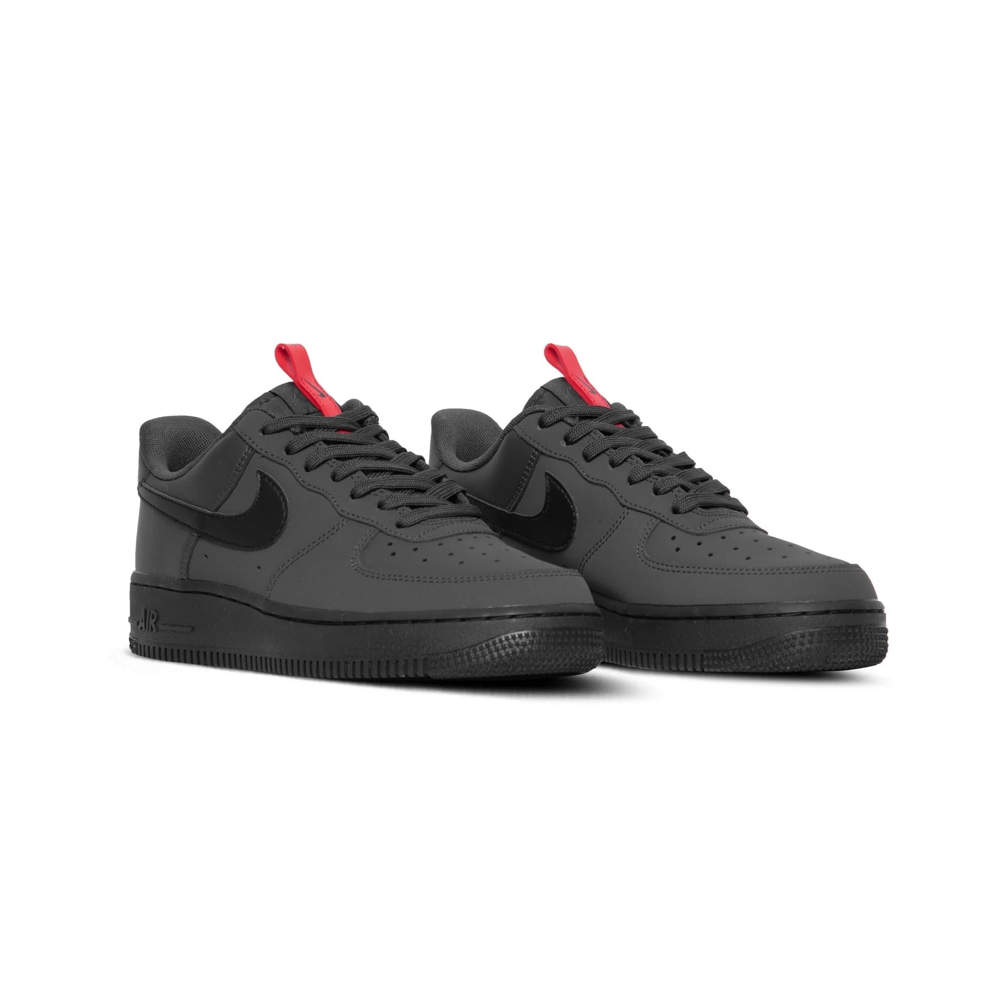 Nike Air Force 1 Low Grigio Antracite con Dettagli Neri e Rossi