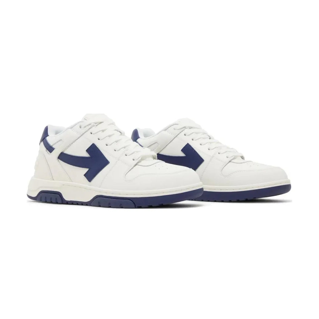 Off-White Out Of Office Sneakers Pelle Bianche e Blu Uomo Eleganti