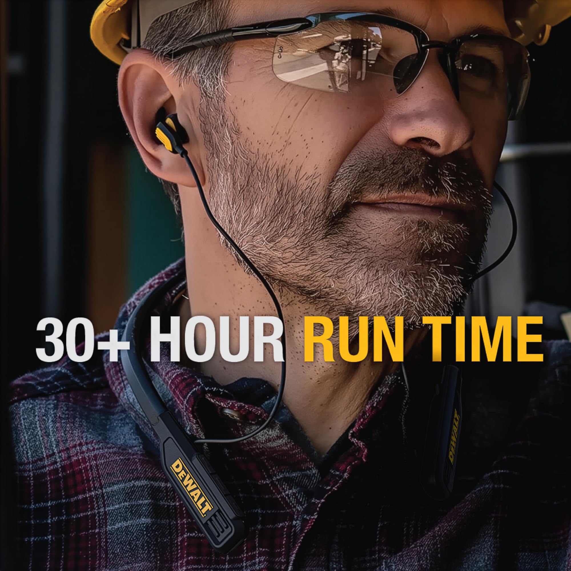 DEWALT Heavy Duty Magnetic Bluetooth Neckband Headphones Wireless Earbuds 30H Runtime Noise Isolation Black Edition
