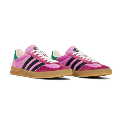 Sneakers Adidas Gazelle x Gucci Rosa con Dettagli Neri e Verdi