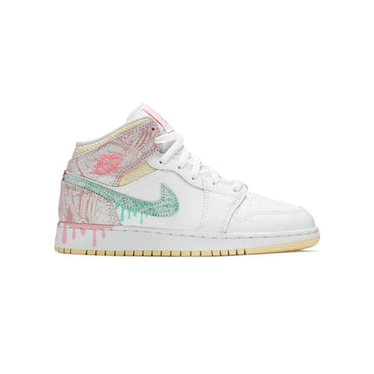 Nike Air Jordan 1 Mid Bianco Rosa Verde Paint Drip Retro
