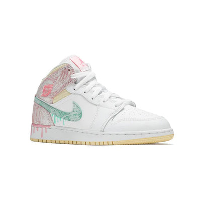 Nike Air Jordan 1 Mid Bianco Rosa Verde Paint Drip Retro