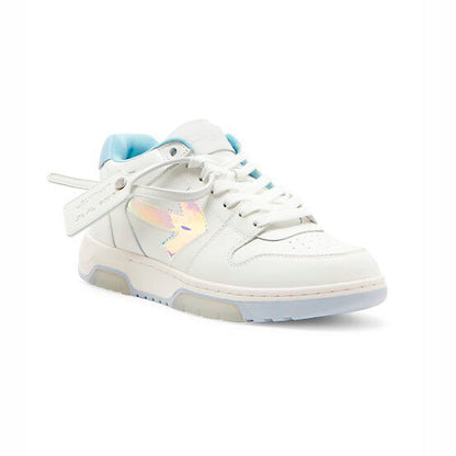 Off-White Out Of Office Sneakers Pelle Bianche e Blu Iridescenti Uomo
